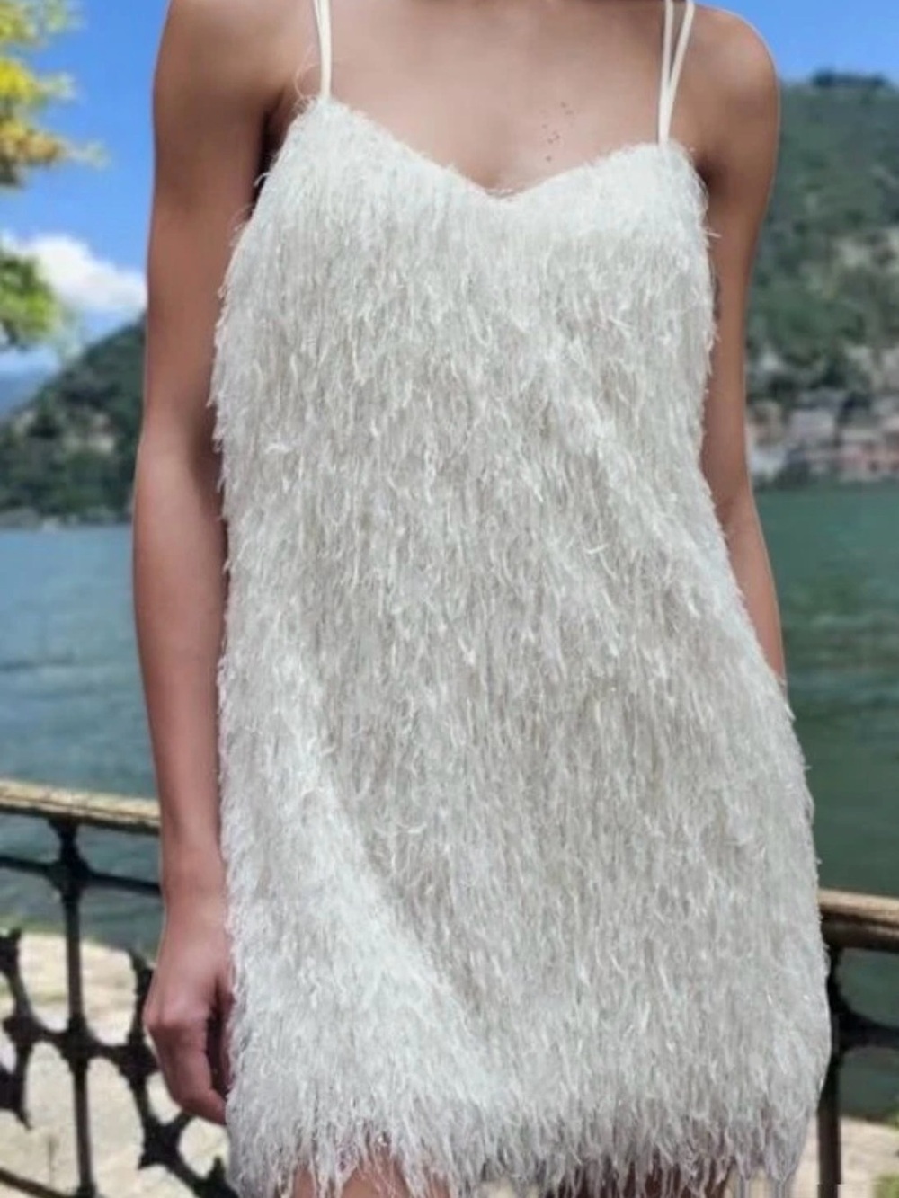 ZARA ZW COLLECTION GLAMOUR WHITE FRINGED MINI DRESS WITH METALLIC THREAD NWT - Picture 2 of 6